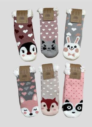 Зимові для дому термо мʼякі з хутром валянки шкарпетки носки тапулі тапки зі стоперами...