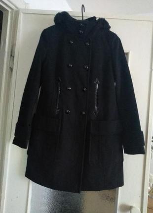 Розпродаж!класичне чорне пальто з капюшоном
