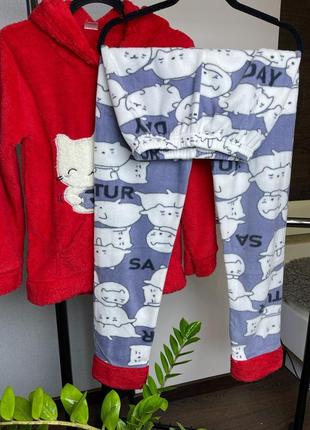 Теплая махровая + флис пижама/домашняя костюм кофта худи с капюшоном и штаны3 фото