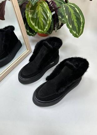 Классические черные замшевые ботинки хайтопы натуральные зимние или демисезон 36-412 фото