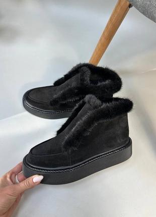 Классические черные замшевые ботинки хайтопы натуральные зимние или демисезон 36-41
