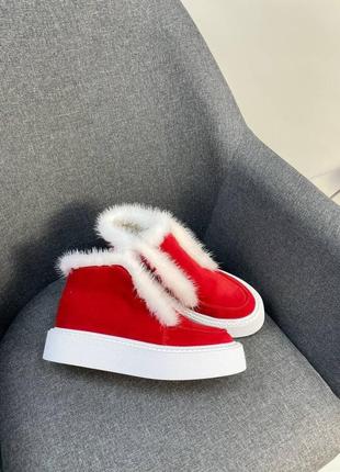 Красные ботинки хайтопы замшевые натуральные зима демисезон 36-412 фото