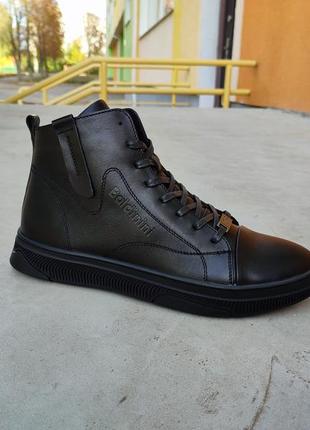 Мужские зимние кожаные ботинки baldinini черные на молнии и шнуровке3 фото