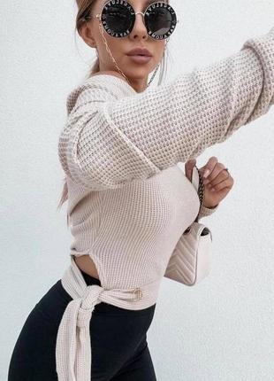 Ангорова кофта водолазка джемпер з відкритим плечем та завʼязкою збоку ангора вʼязка8 фото