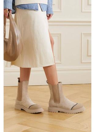 Ботинки женские замша кожаные бежевые осенние брендовые9 фото