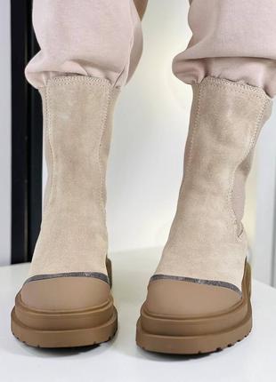 Ботинки женские замша кожаные бежевые осенние брендовые3 фото