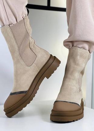 Ботинки женские замша кожаные бежевые осенние брендовые2 фото