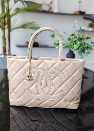 Сумка жіноча chanel шопер, шанель бежевий