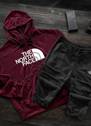 Зимовий костюм на флісі зе нот фейс the north face худі оверсайз штани комплект бордовий синій хакі сірий червоний чорний білий чоловічий