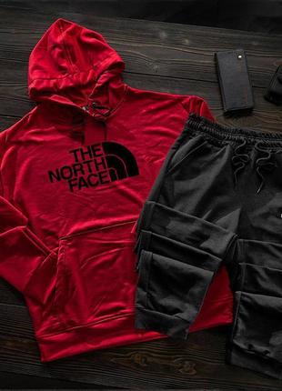 Зимний костюм на флисе зе нот фэйс the north face худи оверсайз брюки комплект бордовый синий хаки серый черный белый мужской4 фото