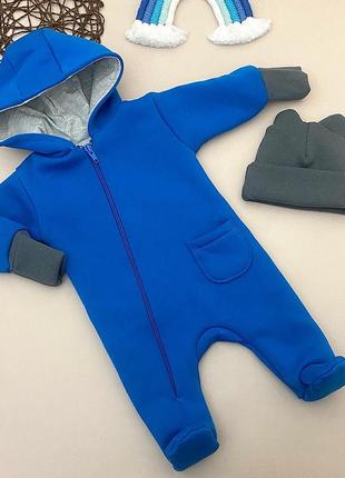 Комплект для новонародженого  (комбінезон + шапочка) (тканина трьох нитка з начосом+підкладка)