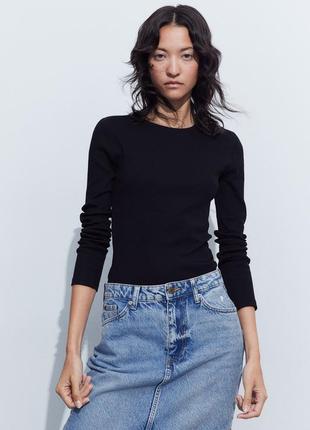 Хлопковый лонгслив в рубчик h&amp;m 11975370031 фото