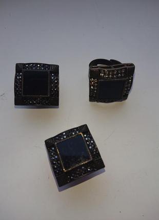 Комплект серьги и кольцо оникс горный хрусталь 💍 набор гарнитур сережки6 фото