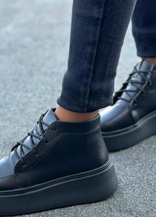 Стильные женские ботинки на платформе натуральная кожа шнуровка цвет черный размер 40 (26 см) (50651)4 фото