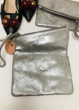 Клатч серебро блестящий натуральная кожа кошелек кожа классный5 фото