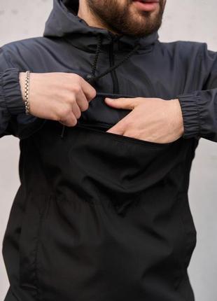 Анорак ветровка nike мужская куртка чоловіча сіро-чорний6 фото