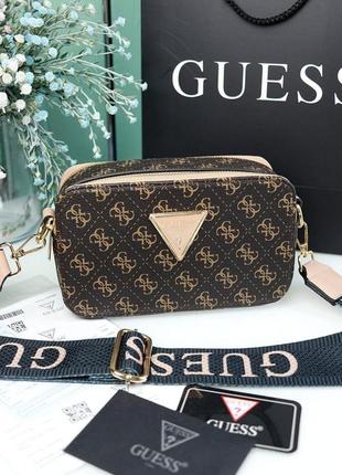 Сумка жіноча коричнева + беж guess гесс крос-боді