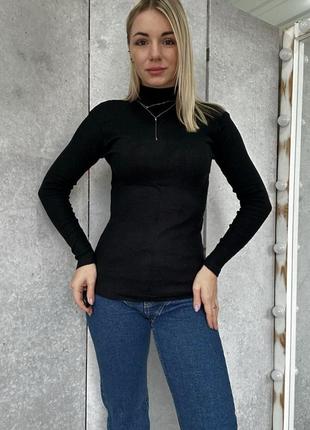 Гольф женский однонтонный с воротником на длинный рукав качественный стильный базовый черный графитовый3 фото