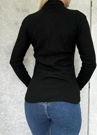 Гольф женский однонтонный с воротником на длинный рукав качественный стильный базовый черный графитовый5 фото
