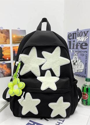 Рюкзак со звездами для девочек школьный молодежный подростковый черный goghvinci av321