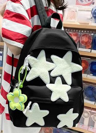 Рюкзак со звездами для девочек школьный молодежный подростковый черный goghvinci av3213 фото