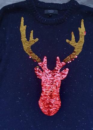 Класний новорічний светрик з оленем. новогодний свитер. з паєтками3 фото
