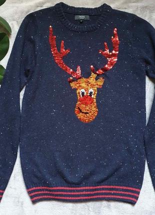 Класний новорічний светрик з оленем. новогодний свитер. з паєтками1 фото
