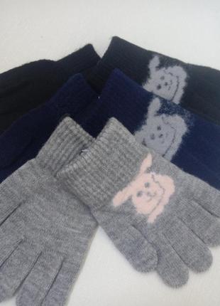 Тепленькие перчатки перчатки с начесом внутри для девочек 4-5-6роков