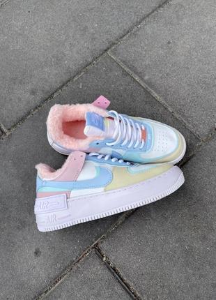 Зимние женские кроссовки nike air force 1 shadow white glacier blue ghost fur(мех) 36-37-38-39-407 фото