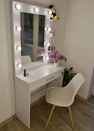 Макияжный столик и гримерное зеркало с полками ящик с замочком белый 850 мм8 фото