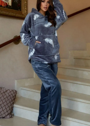 Пижама 2-ка женская зимняя полированная махра норма, батал, 3 цвета av4653-1000i 3ве8 фото