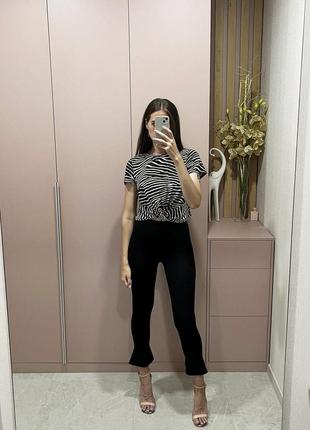 Укороченные черные брюки zara knit3 фото