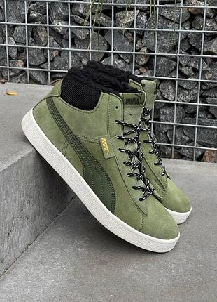 Зимові чоловічі кросівки puma mid corduroy olive fur(хутро) 41-42-43-44-45