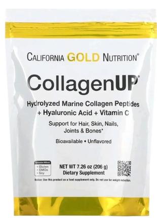 California gold nutrition collagenup гидролизованный морской коллаген, гиалуроновая кислота и витамин c, без добавок, 204 г