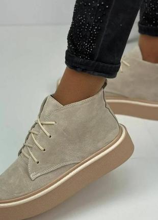 Женские стильные  ботинки замш шнуровка цвет бежевый размер 40 (26 см) (50253)2 фото