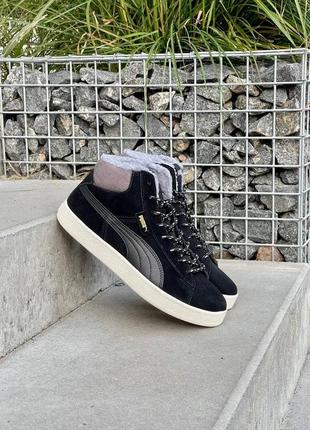 Зимние женские кроссовки puma mid corduroy black fur (мех) 36-37-38-39-40