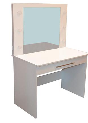 Туалетный гримерный столик трюмо и макияжное визажное косметическое зеркало с подсветкой белый 900 мм
