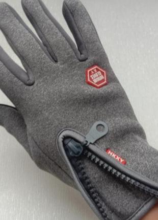 Молодіжні вітрозахистні непромокаючі перчатки/рукавички термо, сірий/чорний колір