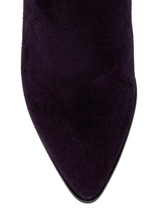 Чоботи жіночі замшеві сливового кольору на товстому каблуку 1285б6 фото