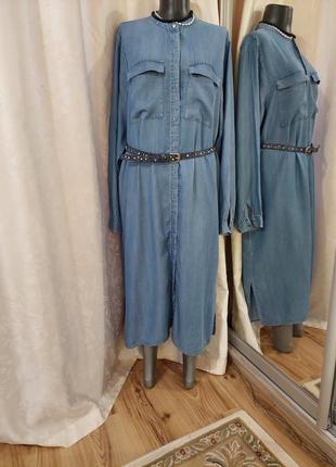 Джинсовое с пояском платье 👗 рубашка большого размера