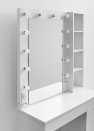 Косметичний макіяжний туалетний столик трюмо та візажне дзеркало з підсвіткою та поличками dzerka білий3 фото