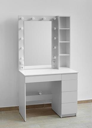 Косметичний макіяжний туалетний столик трюмо та візажне дзеркало з підсвіткою та поличками dzerka білий2 фото