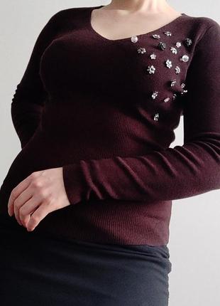 Классный свитер джемпер кофточка коричневая с декором #розвантажуюсь2 фото