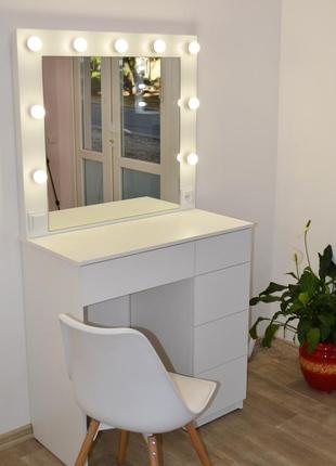Туалетный столик и макияжное зеркало с подсветкой 5 ящиков с механизмом открывания push to open 900 mm5 фото