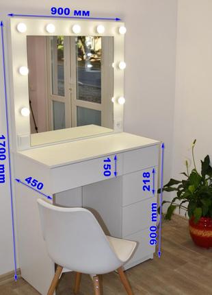 Туалетный столик и макияжное зеркало с подсветкой 5 ящиков с механизмом открывания push to open 900 mm6 фото