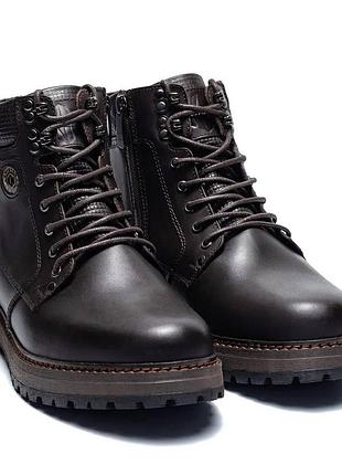 Мужские зимние кожаные коричневые ботинки kristan brown, мужские зимние теплые ботинки из натуральной кожи