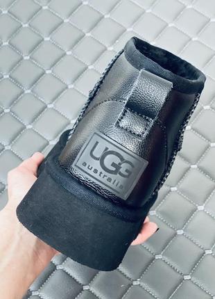 Ugg ultra mini leather black уггі жіночі шкіряні ультра міні на платформі