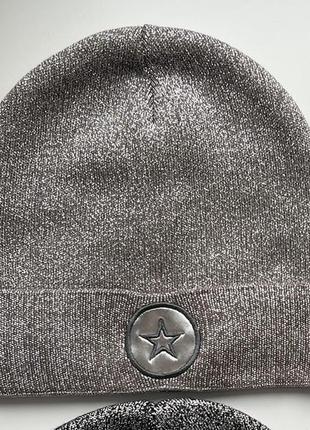 Утеплена шапка з люрексом - 54-56 розмір, бежевий колір