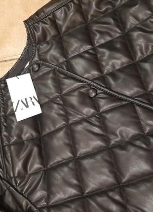 Zara пальто стеганное чёрный эко кожа4 фото