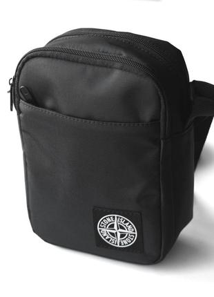 Мужская сумка через плечо мессенджер stone island solo черная из ткани барсетка стон айленд на 4 отделения4 фото